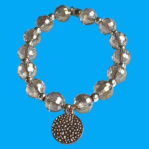 Erimish  Faceted Crystals Beaded Bracelet Logo Tag Stackable Stretch